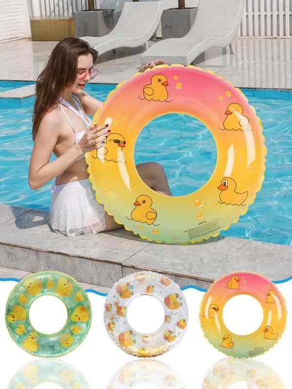 ・カテゴリ: 浮き輪・柄: プリント・用途: スイミング、水遊び・デザイン: グラデーションアヒル、半透明アヒル・サイズ展開: 60#（3-6歳）、70#（7-10歳）、80#（11歳以上）、90#（成人）