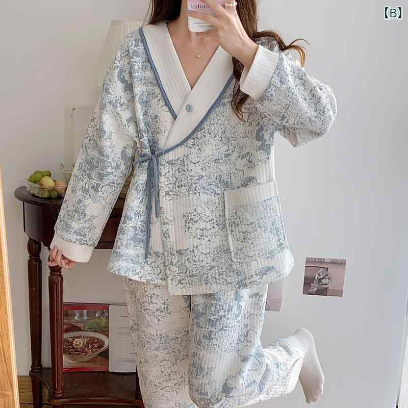 bloomelierのパジャマ マタニティ レディース 授乳服 長袖 前開き ルームウェア 部屋着 和風 厚手 秋冬 暖かい 産前 産後 大きいサイズ｜アングル3