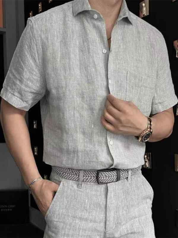 セットアップ メンズ 春夏 カジュアル 快適 通気性 軽量 接触冷感 リネン シャツ 半袖 ショートパンツ 切り替え スポーティ ルームウェア