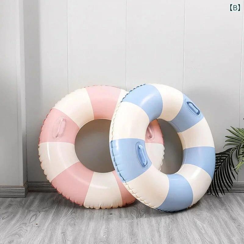 bloomelierの浮き輪 キッズ レディース メンズ ストライプ 厚手 ダブルバルブ 丈夫 安定 安全 レトロ デザイン プール 海水浴 水遊び レジャー｜アングル3