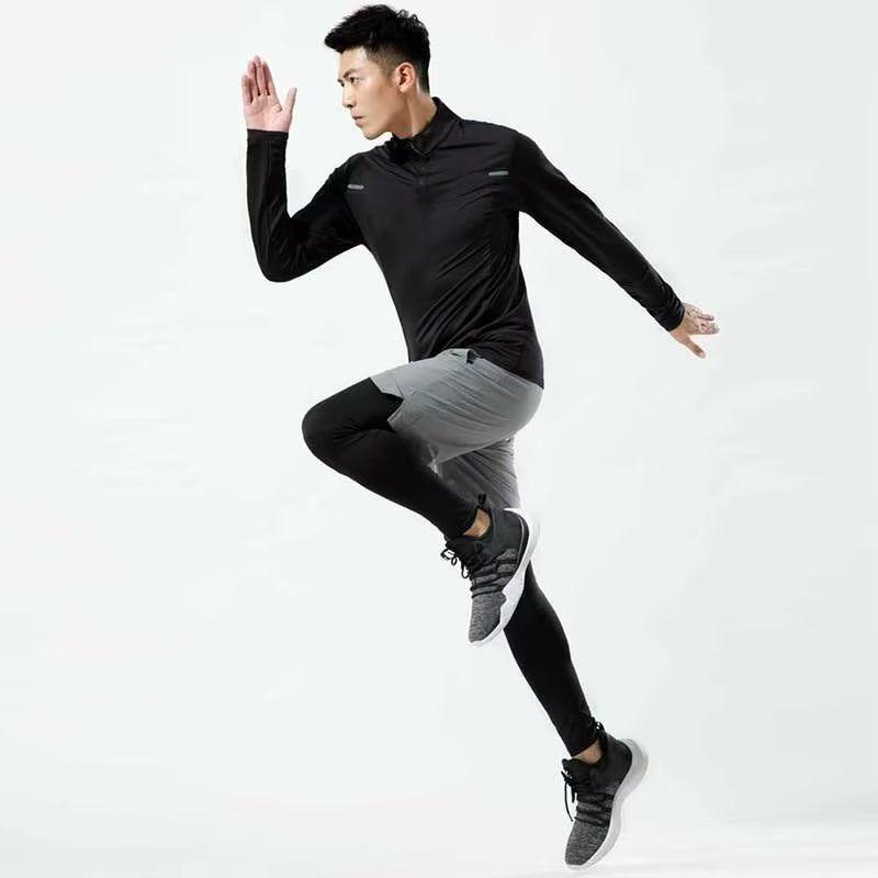 パンツ メンズ スポーツ レギンス 重ね着風 九分丈 吸汗速乾 接触冷感 ストレッチ ...