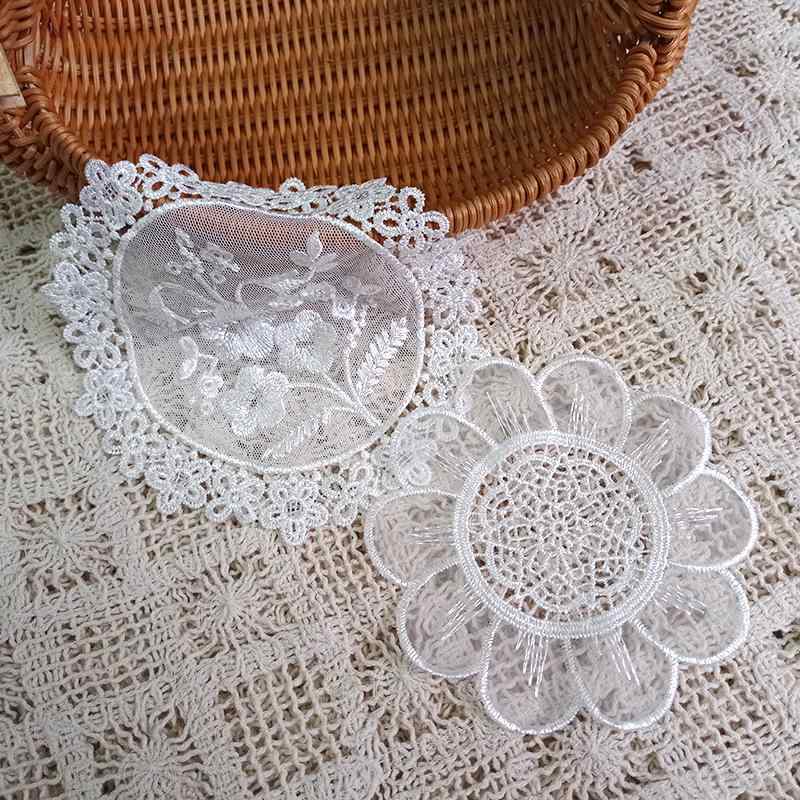 コースター 円形 オーガンジー 刺繍 花柄 敷物 テーブルウェア レース 布ワッペン 手芸 DIY 資材 ハンドメイド