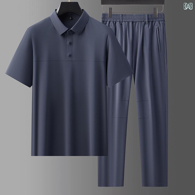 セットアップ メンズ 半袖 接触冷感 Tシャツ ロングパンツ ルームウェア 涼しい 無地 襟付き カジュアル 紳士 部屋着 シニア 敬老の日 ギフト プレゼント bloomelier-10476459 bloomelier サンプル画像2
