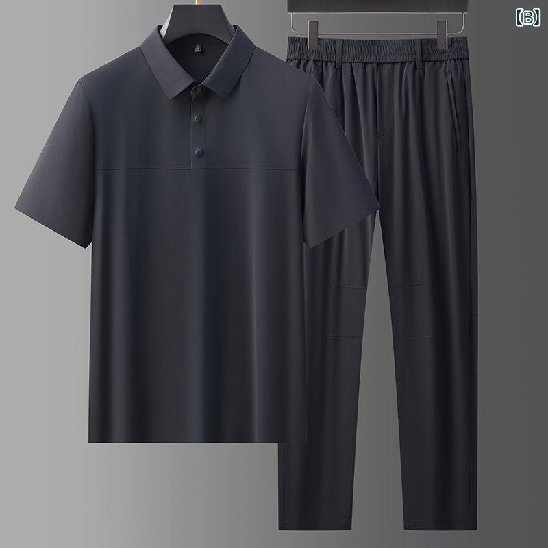 セットアップ メンズ 半袖 接触冷感 Tシャツ ロングパンツ ルームウェア 涼しい 無地 襟付き カジュアル 紳士 部屋着 シニア 敬老の日 ギフト プレゼント bloomelier-10476459 bloomelier サンプル画像3