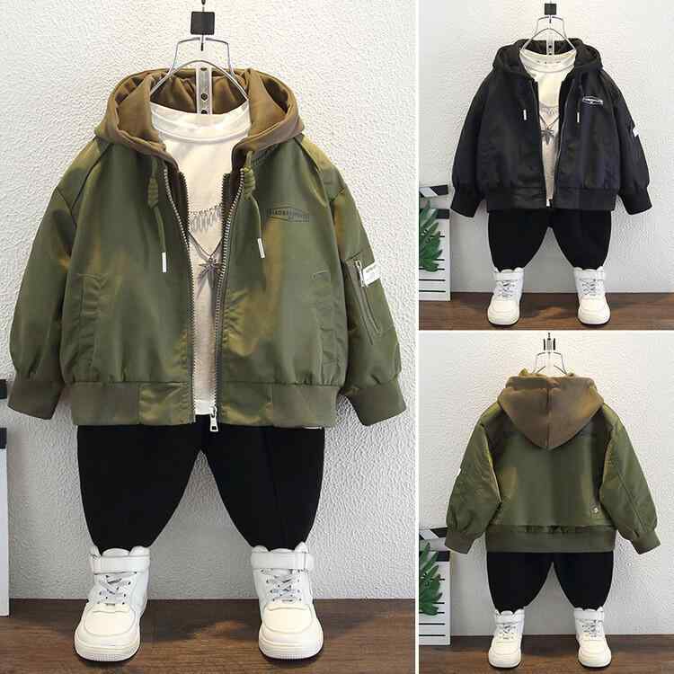 ジャケット キッズ 男の子 重ね着風 野球ウエア ブルゾン フード付き マウンテンパーカー…