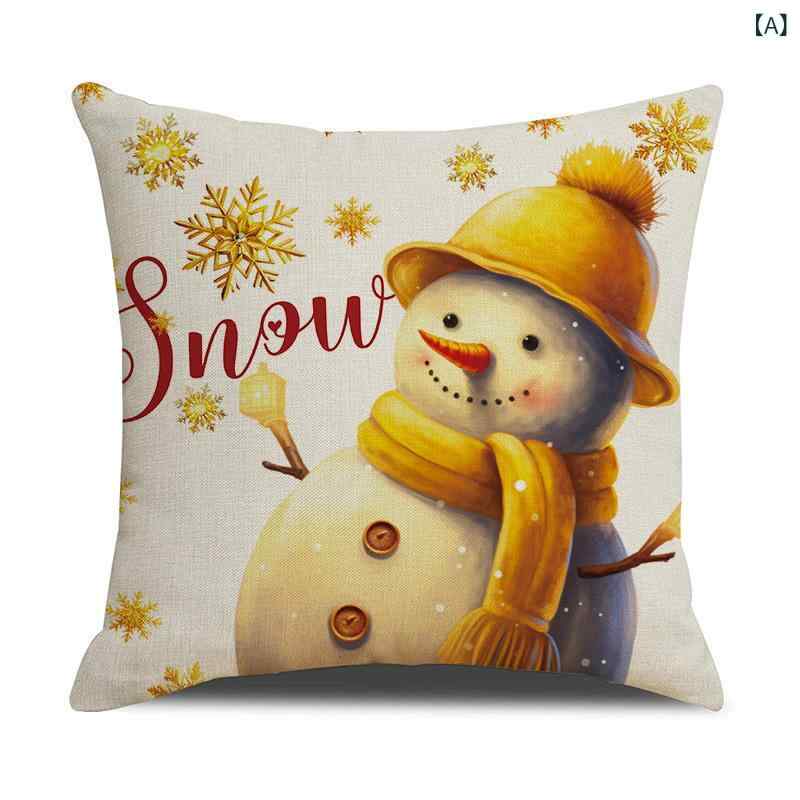 クッションカバー クリスマス 雪だるま トナカイ イラスト 45cm 45 45 正方形 リネン調 洗える 汚れにくい おしゃれ かわいい ソファ 背当て インテリア 雑貨
