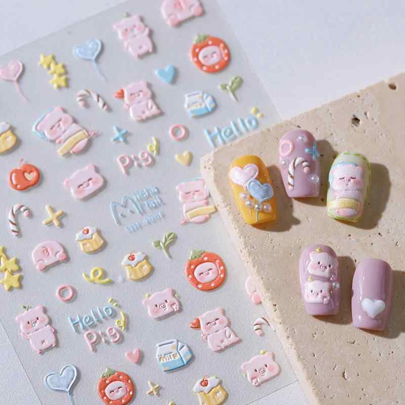 ネイルシール レディース 3D 立体 浮き彫り ぷっくり 豚 星 蝶 かわいい 簡単 セルフネイル ネイルアート デコパーツ