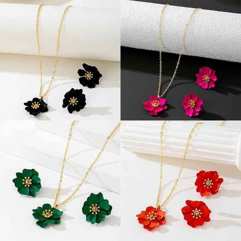 Women's Jewelry Set: Necklace, Earrings, and Pendant - Flower Motif, Alloy, 2-Piece Set. Elegant,華やか (Glamorous), Sophisticated, Casual, Party, Special Occasion, Commuting, Gift.
