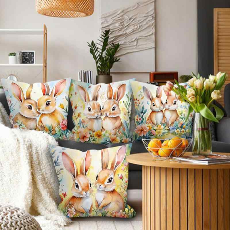 クッションカバー 北欧 おしゃれ 45×45cm ウサギ カラフルエッグ イースター プリント ソファ背当て 枕カバー かわいい オフィス 模様替え インテリア