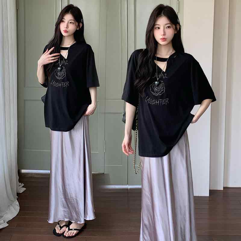 セットアップ レディース マタニティ 妊婦 半袖 Tシャツ 花柄 ゆったり サテン ロ...