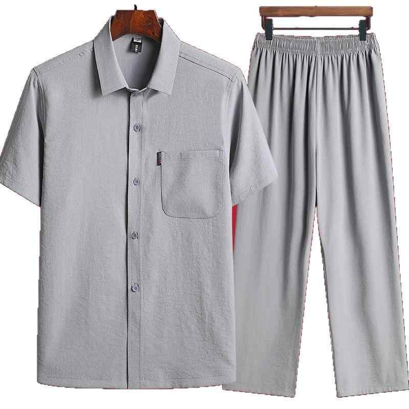 シャツ メンズ セットアップ 半袖 春夏 薄手 カジュアル 刺しゅう シニア 紳士 涼...