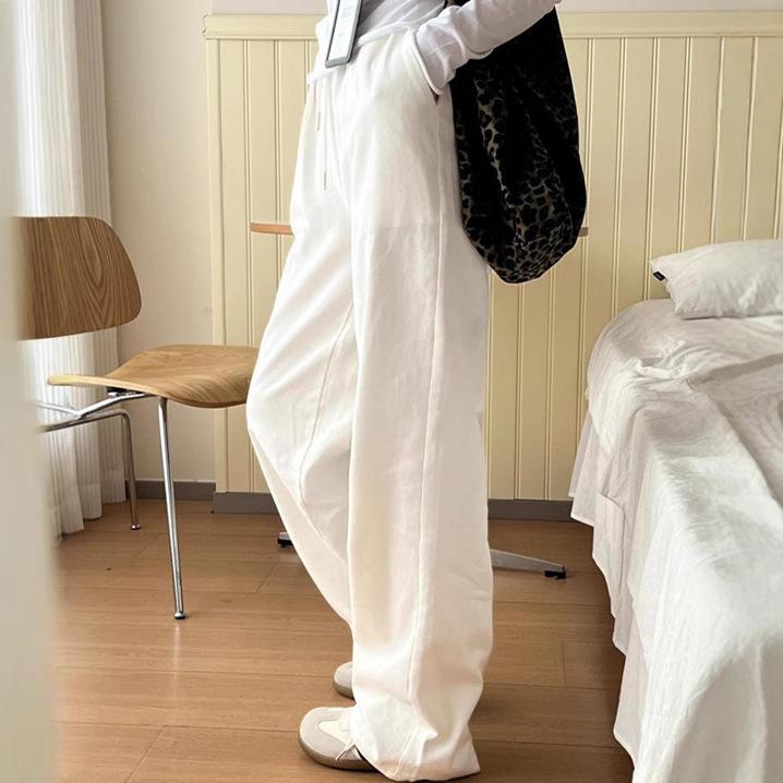 パンツ レディース 春夏 ワイドパンツ リネン 麻 ハイウエスト 緩め カジュアル 無地 ロングパンツ ホワイト 快適
