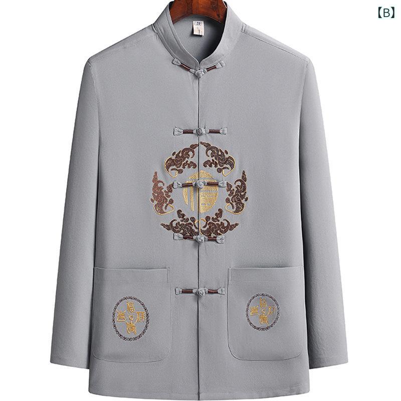 カジュアルシャツ メンズ シニア 紳士 長袖 チャイナ服 太極拳 服 チャイナ風 シャツ トップス 立ち襟 コットン混紡 無地 春夏 秋冬 敬老の日 父の日 ギフト プレゼント bloomelier-10513141 bloomelier サンプル画像2