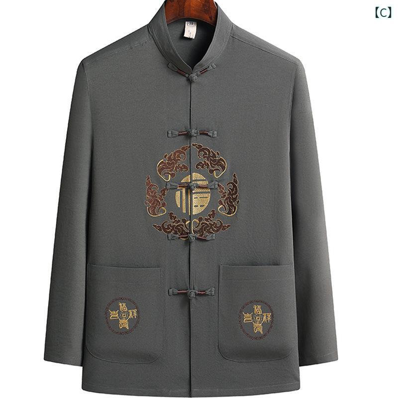 カジュアルシャツ メンズ シニア 紳士 長袖 チャイナ服 太極拳 服 チャイナ風 シャツ トップス 立ち襟 コットン混紡 無地 春夏 秋冬 敬老の日 父の日 ギフト プレゼント bloomelier-10513141 bloomelier サンプル画像3
