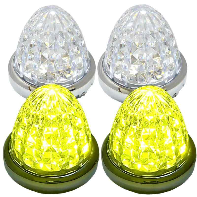Customize 24V トラック用 LED マーカーランプ サイド マーカー 8面クリスタルカット仕様 16LED メッキリング 汎用 4個 セット ブルー/イエロー/レッド/ホワイト 各色