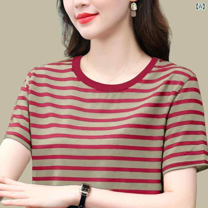 Tシャツ レディース 半袖 トップス 夏 春夏 ゆったり 大きいサイズ ボーダー 丸首 カットソー 部屋着 カジュアル 接触冷感 軽量 吸汗速乾