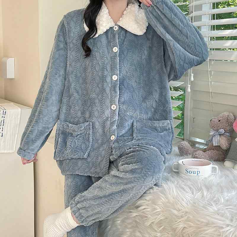 パジャマ レディース マタニティ 授乳服 秋冬 厚手 裏起毛 フランネル 前開き ルームウェア 部屋着 産前 産後 長袖 長ズボン 暖かい 保温 サンゴネル 防寒
