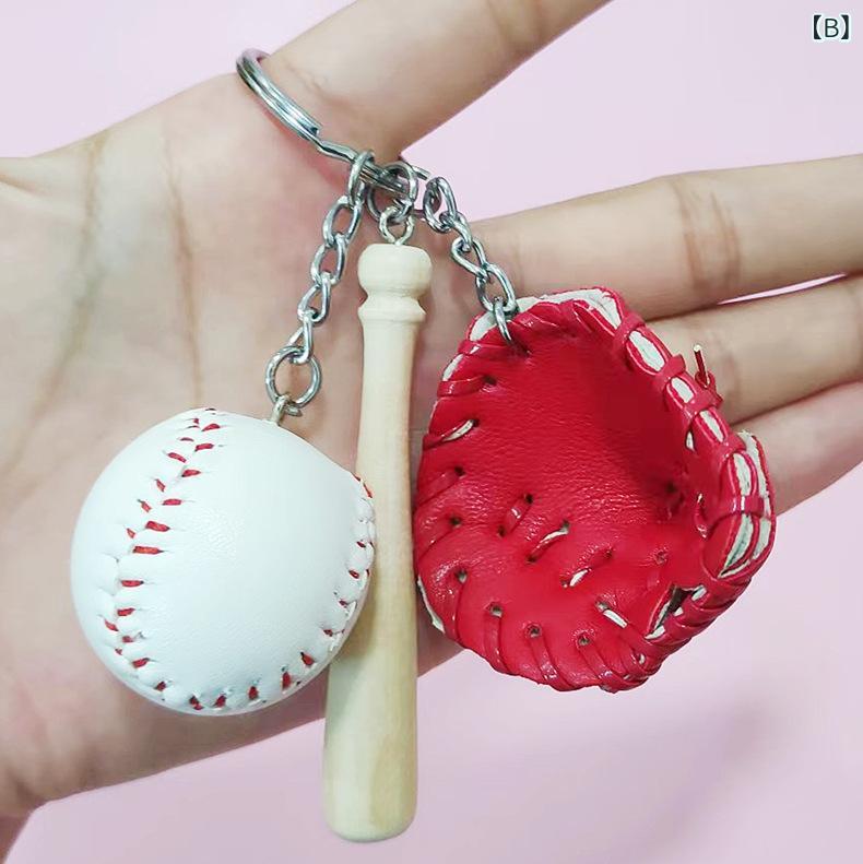 bloomelierのキーホルダー バッグチャーム 野球 3点セット ウッド 木製 おしゃれ かわいい ファッション小物｜アングル3