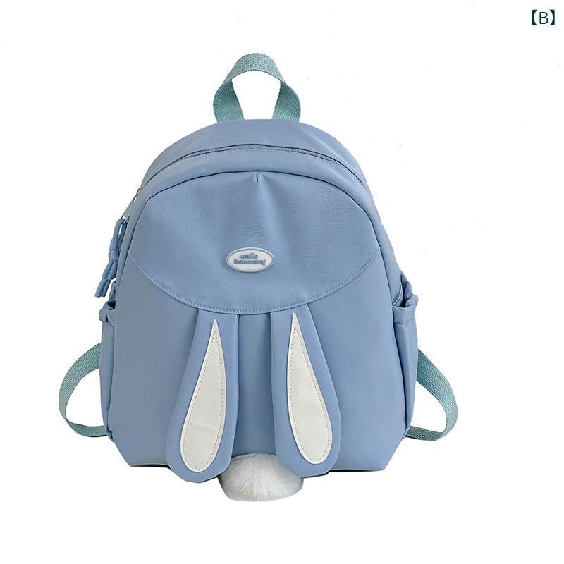 bloomelierのリュックサック レディース キッズ 女の子 かわいい 兔耳モチーフ ナイロン 軽量 耐磨 撥水 通学 小学生 アウトドア カジュアル パステルカラー ピンク ブルー ブラック イエロー ホワイト｜アングル3