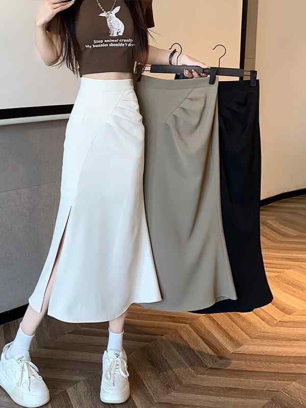 スカート レディース 春夏 ハイウエスト マーメイドスカート ミモレ丈 バックスリット タイトスカート 着やせ 体型カバー 無地 おしゃれ きれいめ カジュアル オフィス