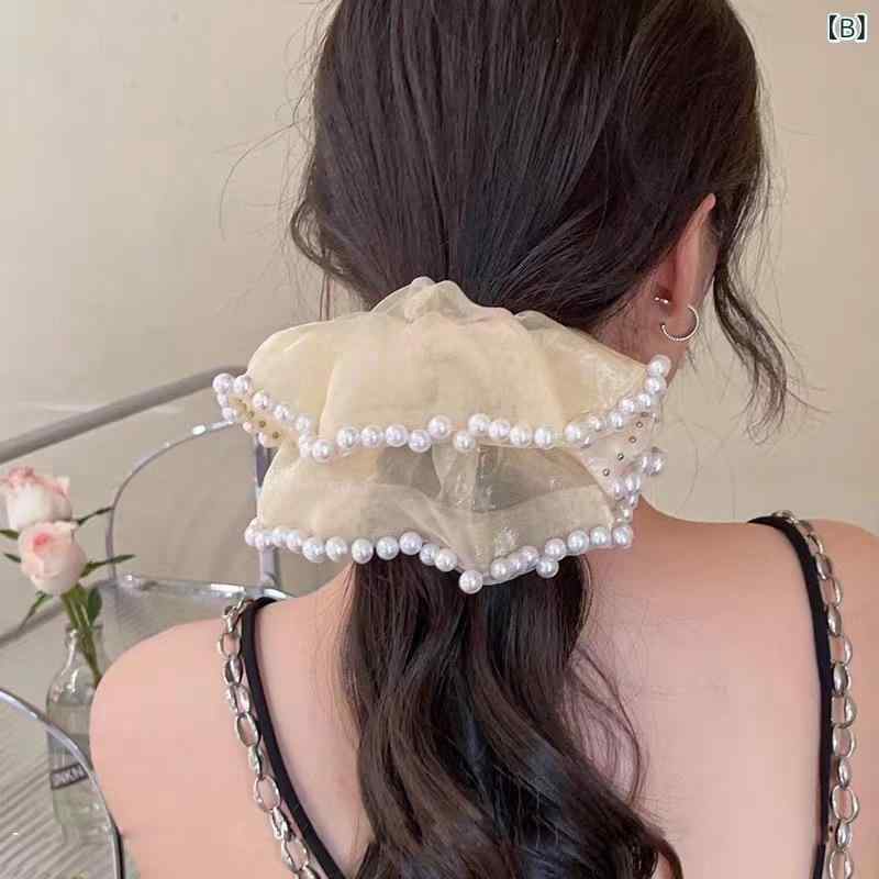 ヘアゴム レディース シュシュ シュシュ ヘアアクセサリー 髪飾り チュール パール...