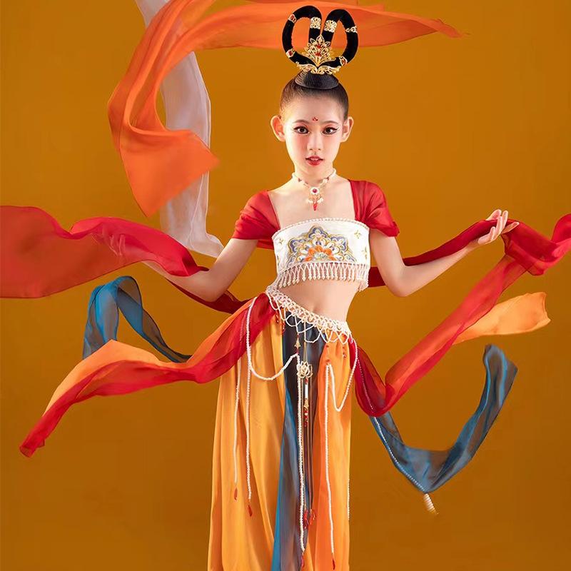 コスチューム キッズ 女の子 民族衣装 敦煌風 中国古典舞踊 ダンス衣装 飛天漢服 ...