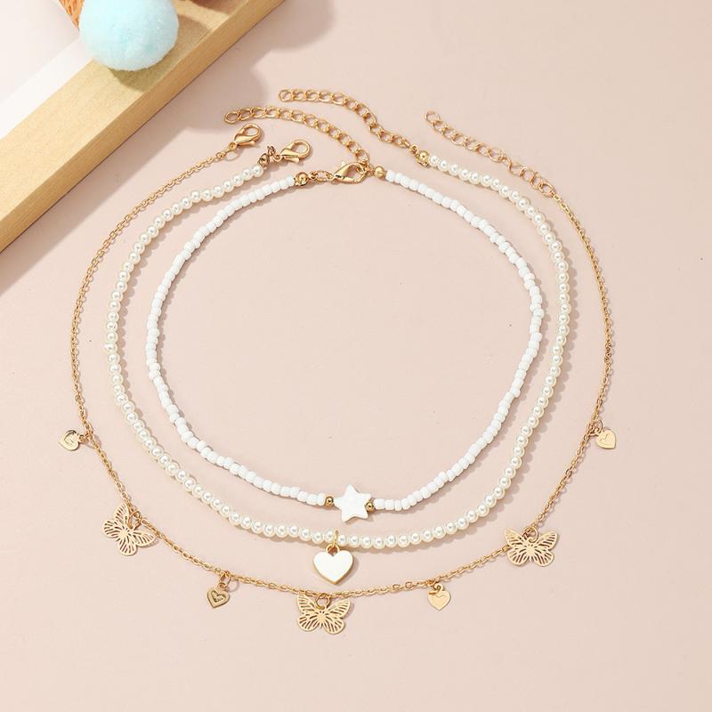 Kids' Necklace Jewelry Set for Girls: Pearl, Heart, Butterfly, Star Pendant - Cute Korean Style Princess Accessory