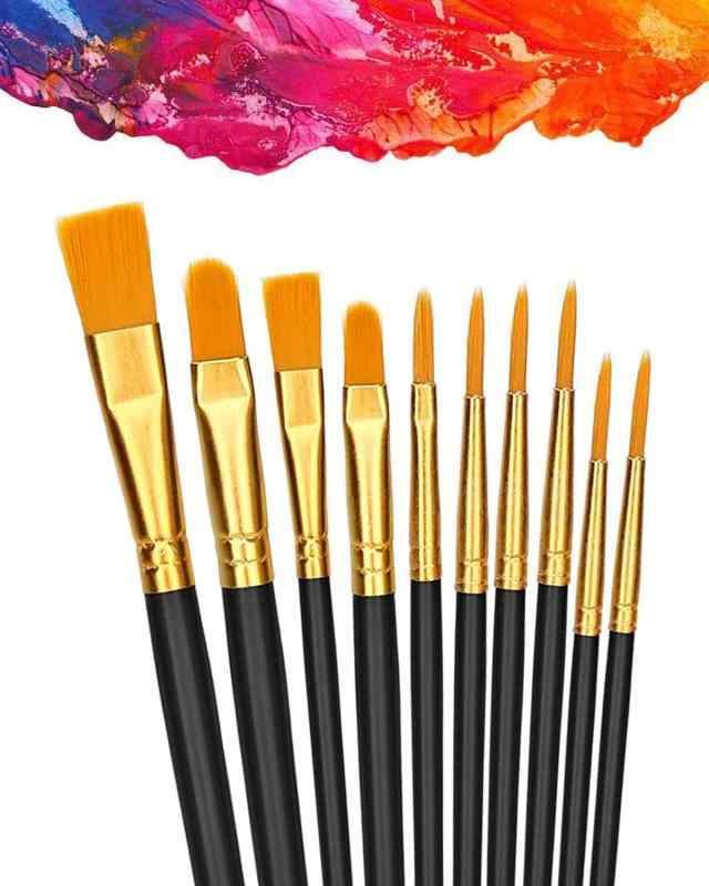 画材筆 ペイントブラシ 10本セット 油絵筆 水彩筆 絵筆 アクリル絵の具 平型筆1