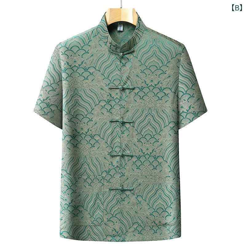 セットアップ メンズ 接触冷感 薄手 唐装 中国風 チャイナ服 カジュアル 半袖 シャツ トップス ズボン シニア 父の日 敬老の日 ギフト プレゼント bloomelier-10530329 bloomelier サンプル画像3