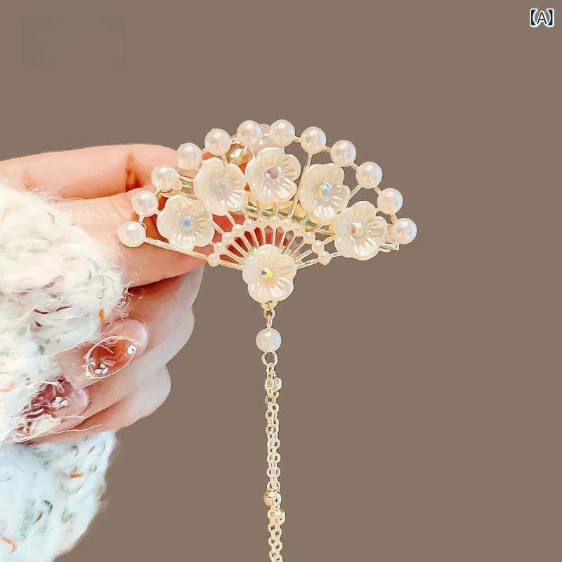 ヘアアクセサリー レディース ヘアクリップ 髪留め 髪飾り 中華風 レトロ 扇子 モ...