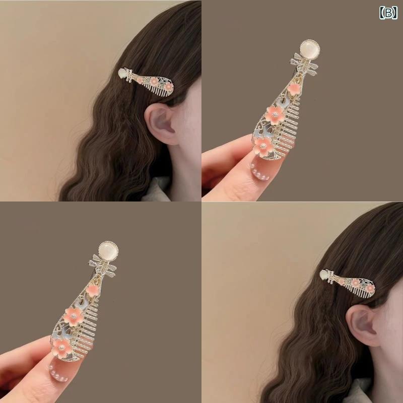 ヘアクリップ キッズ 女の子 ヘアピン 和風 中華風 花 モチーフ 琵琶 流星 タッセ...