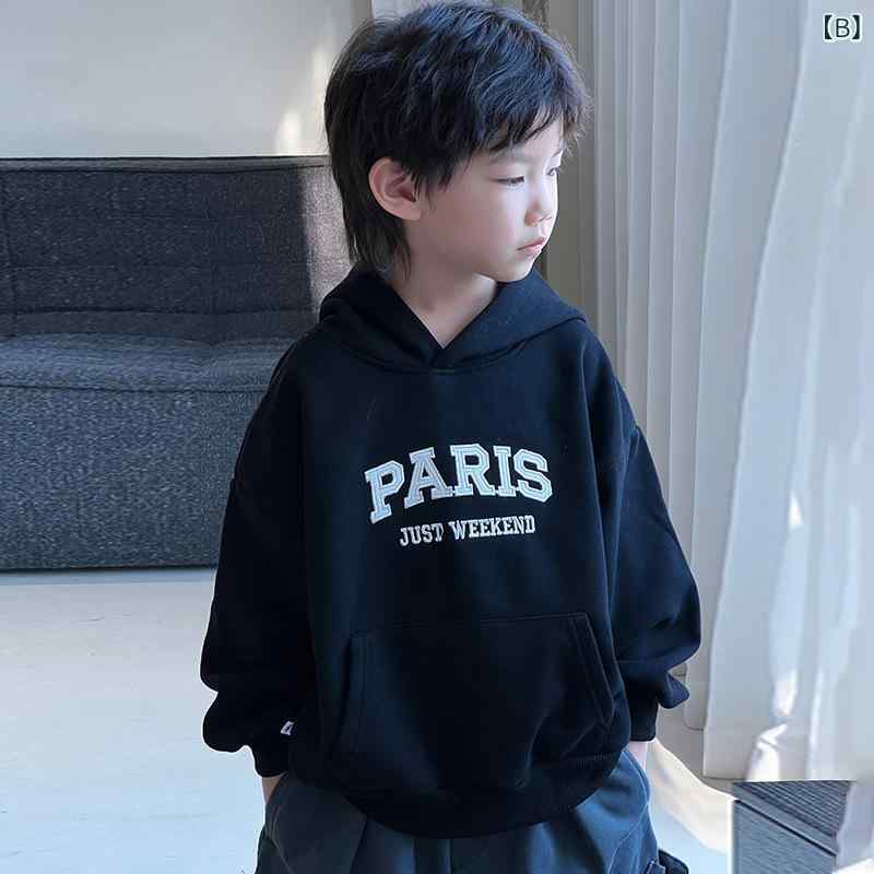 パーカー キッズ 男の子 秋冬 裏起毛 厚手 フード付き 長袖 プルオーバー 英字 ロ...