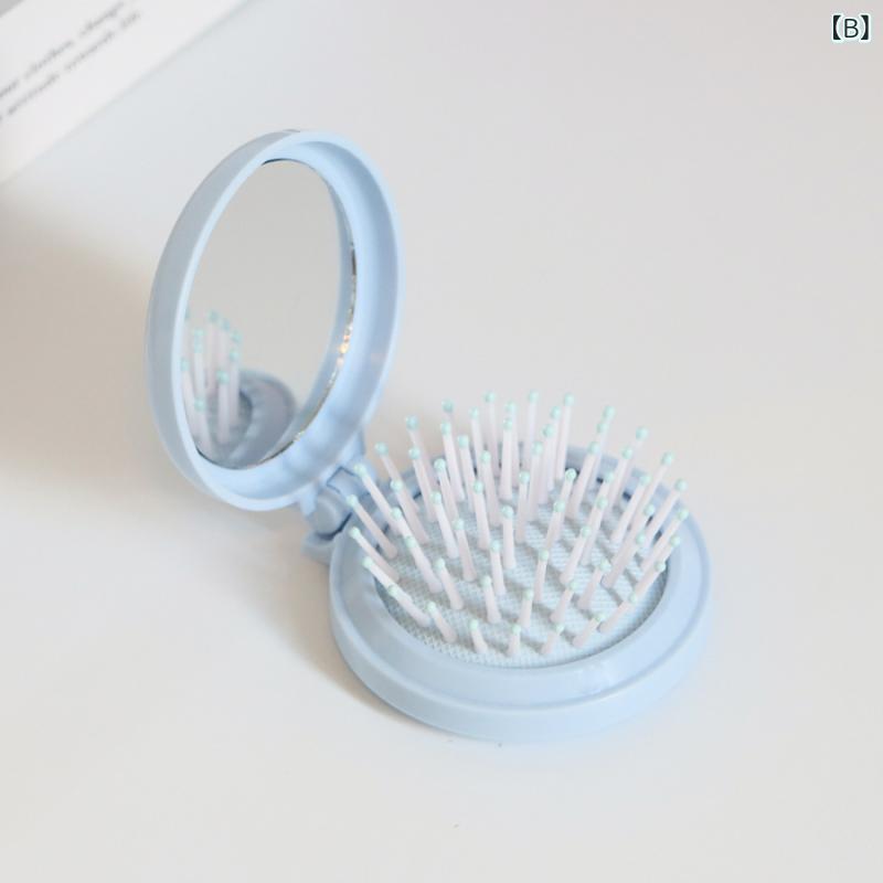 ヘアブラシ キッズ ミニサイズ マカロンカラー 折りたたみ式 ミラー付き コンパクト 軽量 携帯用 ヘアケア 頭皮マッサージ 旅行用 かわいい bloomelier-10540198 bloomelier サンプル画像3