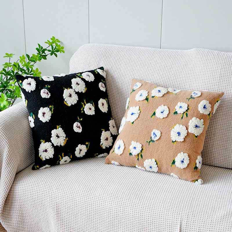 クッションカバー 北欧風 立体 山茶花 ベルベット ジャガード 花柄 ソファ背当て 腰当て 枕カバー かわいい 洗える