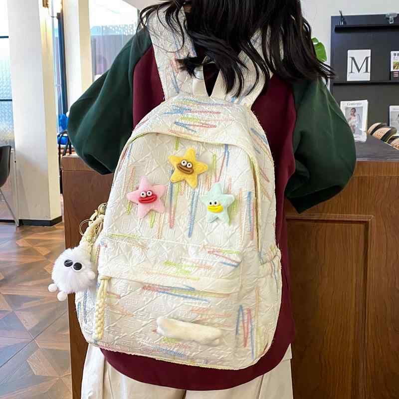 ・カテゴリ: バックパック・カラー展開: ホワイト、イエロー、ピンク、ブラック、ブルー・対象性別: ユニセックス・主な素材: ナイロン・機能: 負担軽減、背骨保護・スタイル: フェミニン・裏地素材: ポリエステル・デザイン要素: ステッチ・デザイン: バイカラー・使用シーン: 通学・キャリーシステム: アーチ型ショルダーストラップ・推奨学年: 中学生