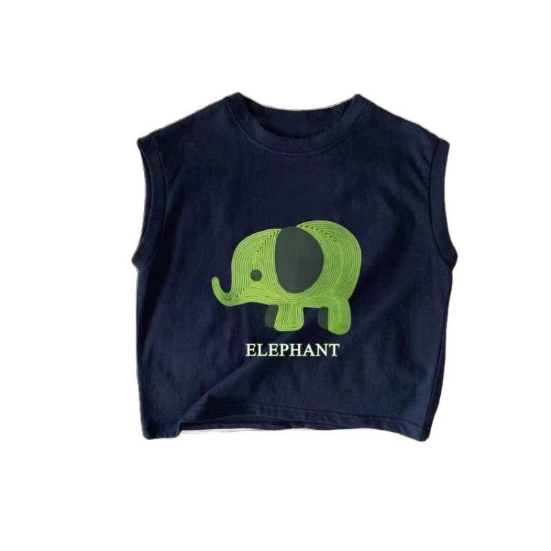 Tシャツ キッズ ノースリーブ タンクトップ 綿 コットン トップス 男女兼用 カジュアル かわいい プリント イラスト 通園 通学 夏物