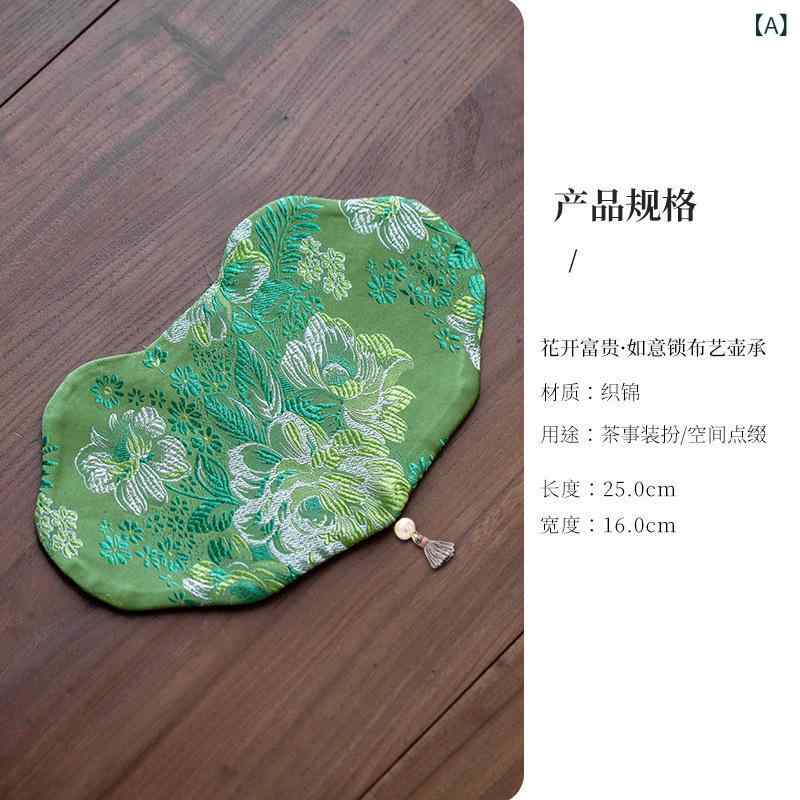 bloomelierのテーブルランナー 中式 刺しゅう入り グリーン 布製 高級感 禅風 ミニサイズ 茶敷き 撥水 茶器アクセサリー｜アングル2
