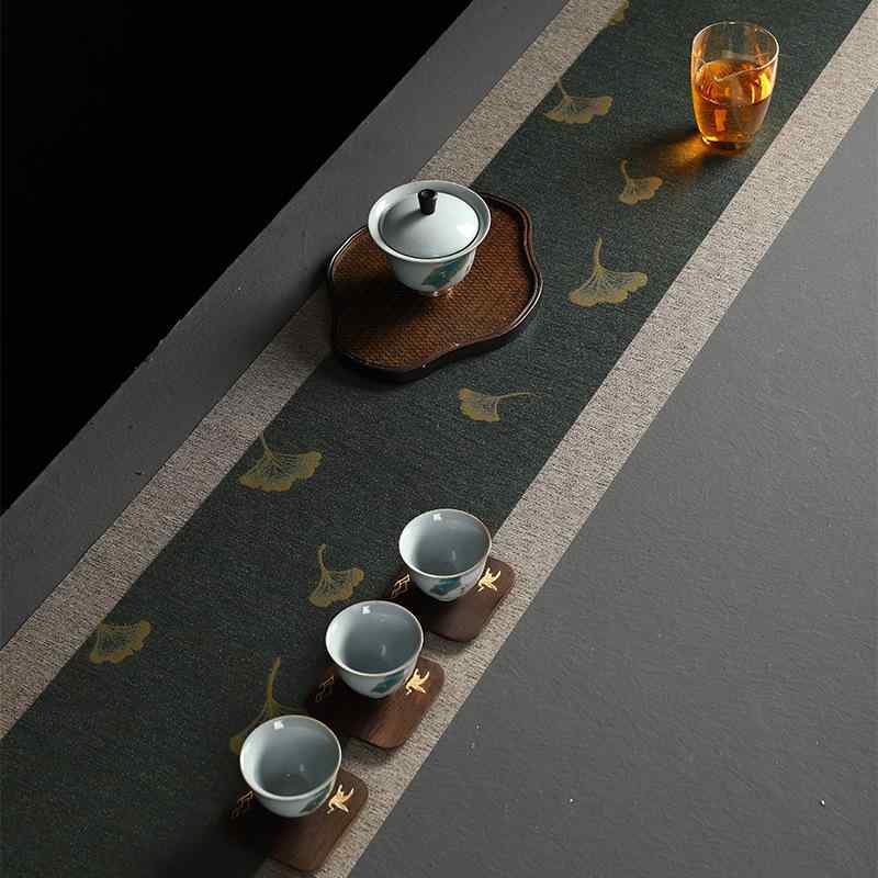 テーブルランナー 和風 茶席 撥水 麻風 ポリエステル ティーマット テーブルセンタ...