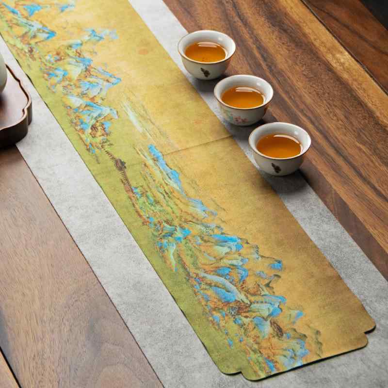 テーブルランナー 茶器 鹿皮調 フェイクスエード 防水 撥水 防汚 禅風 和風 中式 ...