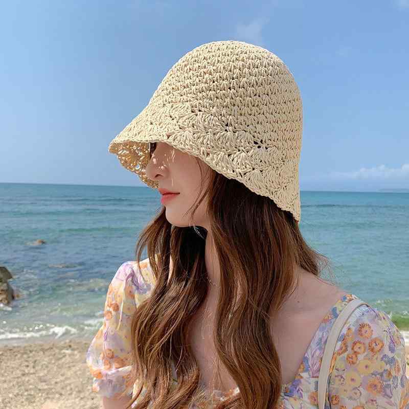 麦わら帽子 レディース 春夏 手編み レース 透かし編み 遮光 日よけ 紫外線対策 小顔効果 日焼け防止 旅行 アウトドア キャンプ ベージュ