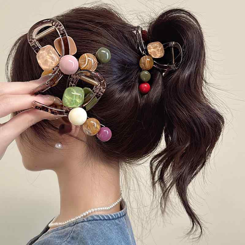 ヘアクリップ レディース アクリル パール バレッタ シャーククリップ まとめ髪 髪飾り ヘアアクセサリー 韓国風 フェミニン 上品 大人 かわいい ブラウン パープル アイボリー グリーン ブルー