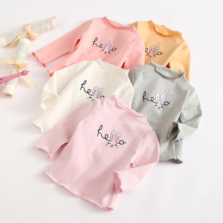 Tシャツ キッズ 女の子 春秋 長袖 ハイネック フリル 襟 リブ ニット コットン 無...