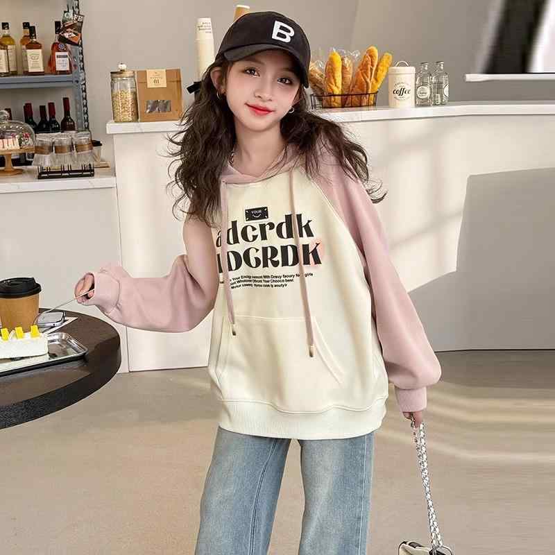 パーカー キッズ 女の子 秋 春 長袖 フード付き 切り替え トップス プルオーバー ...