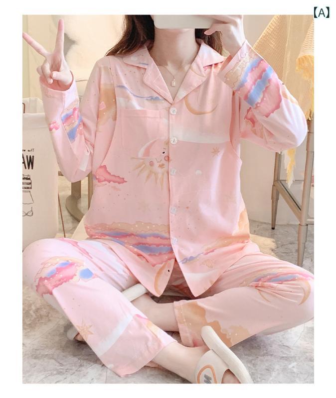 bloomelierのパジャマ レディース 授乳服 マタニティ ルームウェア 長袖 前開き 産前 産後 部屋着 星柄 ゆったり ウエスト調整 通気性 肌に優しい 春夏 秋 楽ちん かわいい｜アングル2