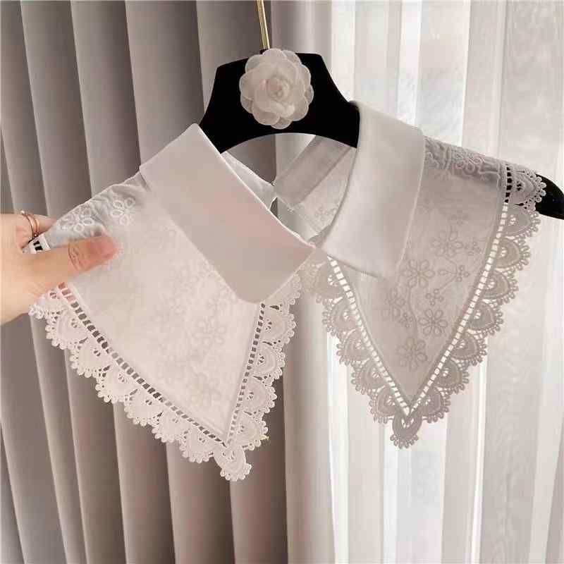 つけ襟 レディース 総レース 刺繍 花柄 付け襟 襟飾り シャツ ワンピース用 レイヤード 重ね着 インナー おしゃれ かわいい 白