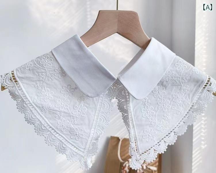 bloomelierのつけ襟 レディース 総レース 刺繍 花柄 付け襟 襟飾り シャツ ワンピース用 レイヤード 重ね着 インナー おしゃれ かわいい 白｜アングル2