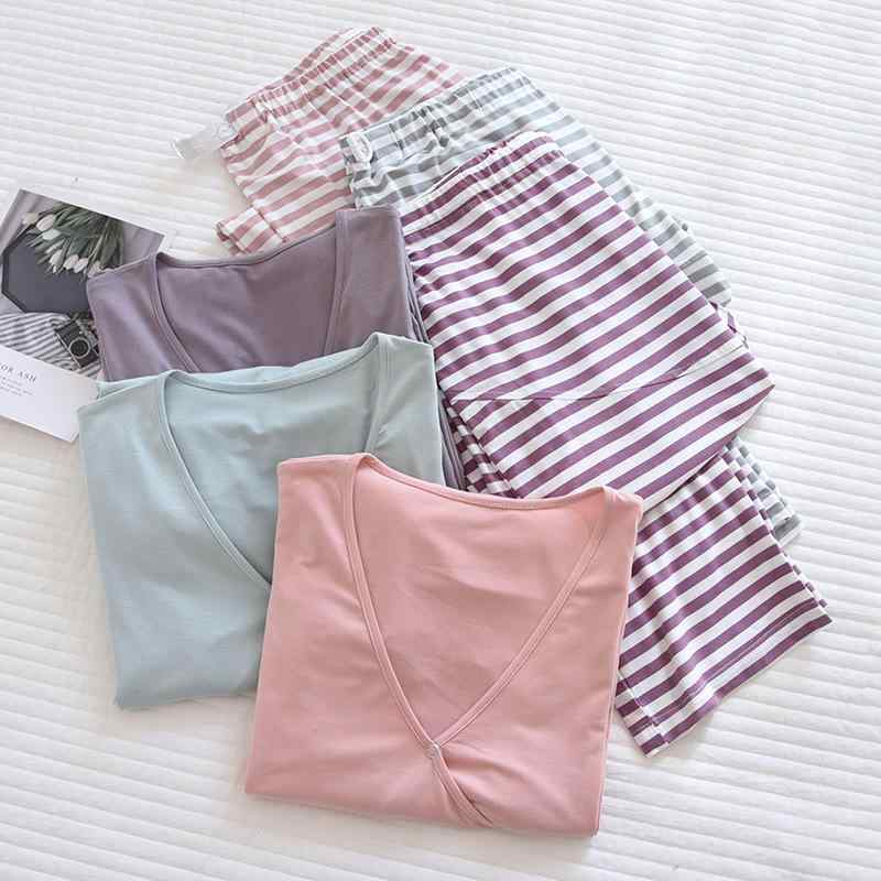パジャマ レディース マタニティ 授乳服 妊婦 接触冷感 薄手 モダール 長袖 ルームウェア 部屋着 産前 産後 ウエスト調節可能 無地 大きいサイズ