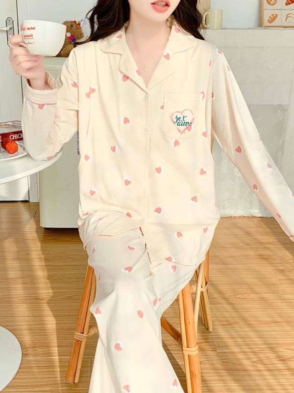 パジャマ レディース 妊婦 授乳服 マタニティ ルームウェア 産前 産後 抗菌 長袖 長ズボン コットン 桃柄 刺繍 ピンク ベージュ