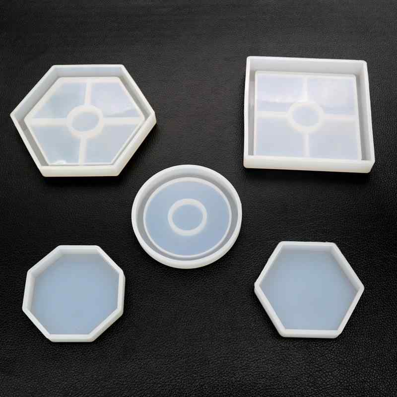 シリコンモールド ハンドメイド DIY レジン エポキシ樹脂 コースター 正方形 六角形 円形 鏡面仕上げ 5点セット 手芸 クラフト 道具