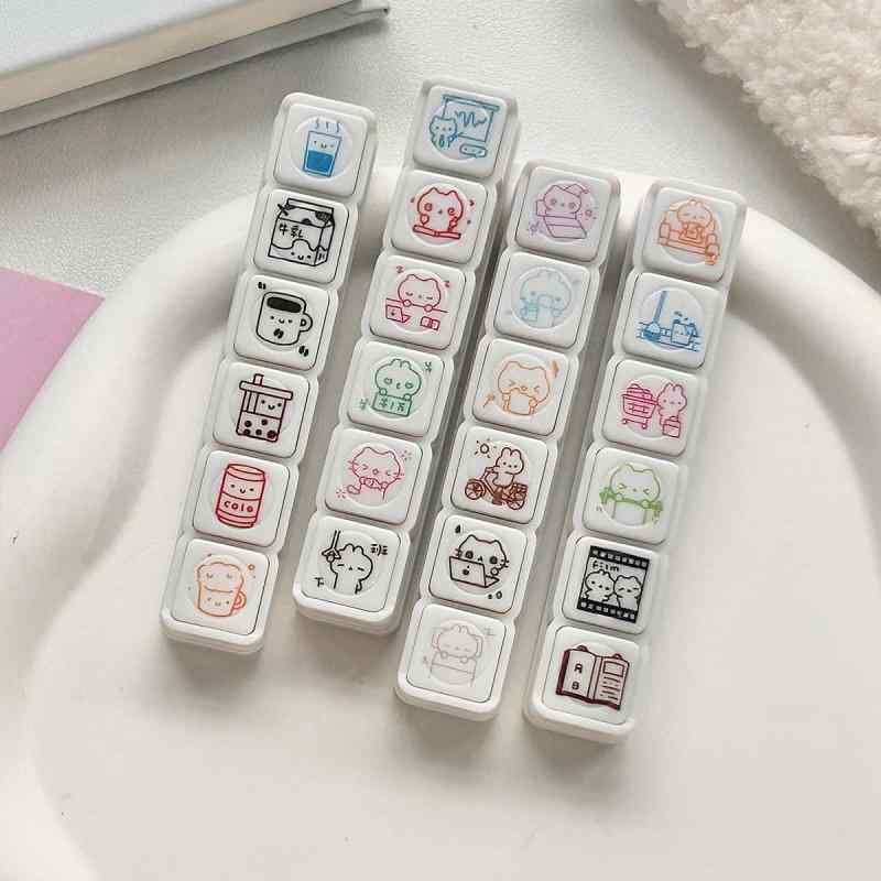 スタンプ 手帳用 DIY 6連 回転印 デコレーション 日記 記録 天気 気分 スケジュール 管理 かわいい 日常 生活 事務用品 イラスト 判子 プラスチック